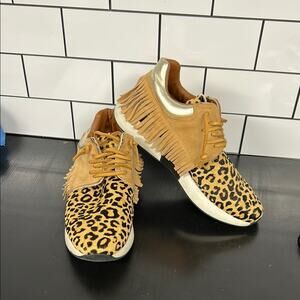 Shu Shop Boutique Brand Faux Calf Hair Suede Fringe Sneakers Leopard Women’s 7.5
